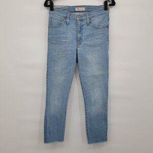 Madewell Women Blue 9" High Rise Skinny Frayed Hem Stretch Cropped Jeans Size 27